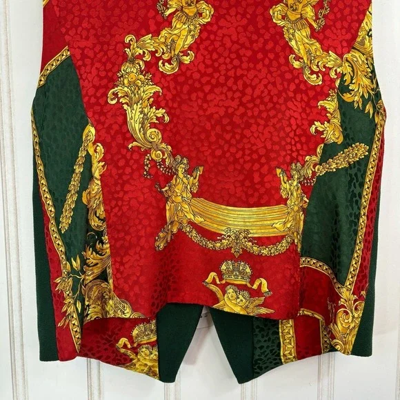 Vintage Luan Sare Alta‎ Moda Vest Italian Wool Green Red Gold Baroque Mob Wife - Picture 6 of 13